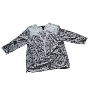 H&M  Top Blouse Crop White Black Polk a Dot 3/4 Slv Size Large Pre Owned